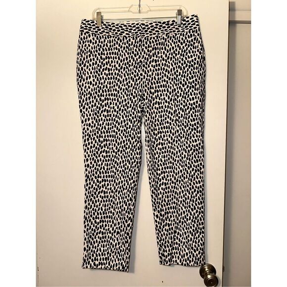 Talbots Women’s Slim Crop Cheetah Spot Black White Pants Size 10 NWOT - Picture 1 of 12